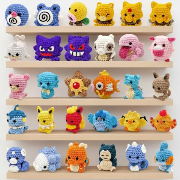 62 in 1 Mini Pokemon Crochet Pattern Bundle– Pikachu, Charmander, Squirtle & Bulbasaur And More