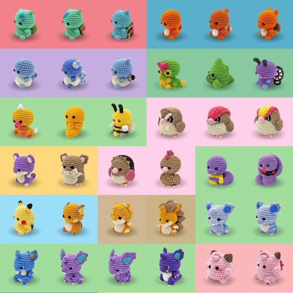 62 in 1 Mini Pokemon Crochet Pattern Bundle– Pikachu, Charmander, Squirtle & Bulbasaur And More